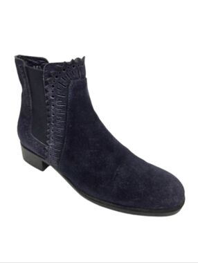 TOD'S Perforated Zigzag Laser Cut Blue Suede Chelsea Boots